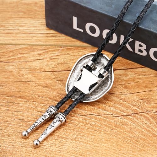 Image of Turquoise Bolo Tie for Men, Leather Braided Necktie Western Cowboy Bola Tie Costume Accessories for Men Women