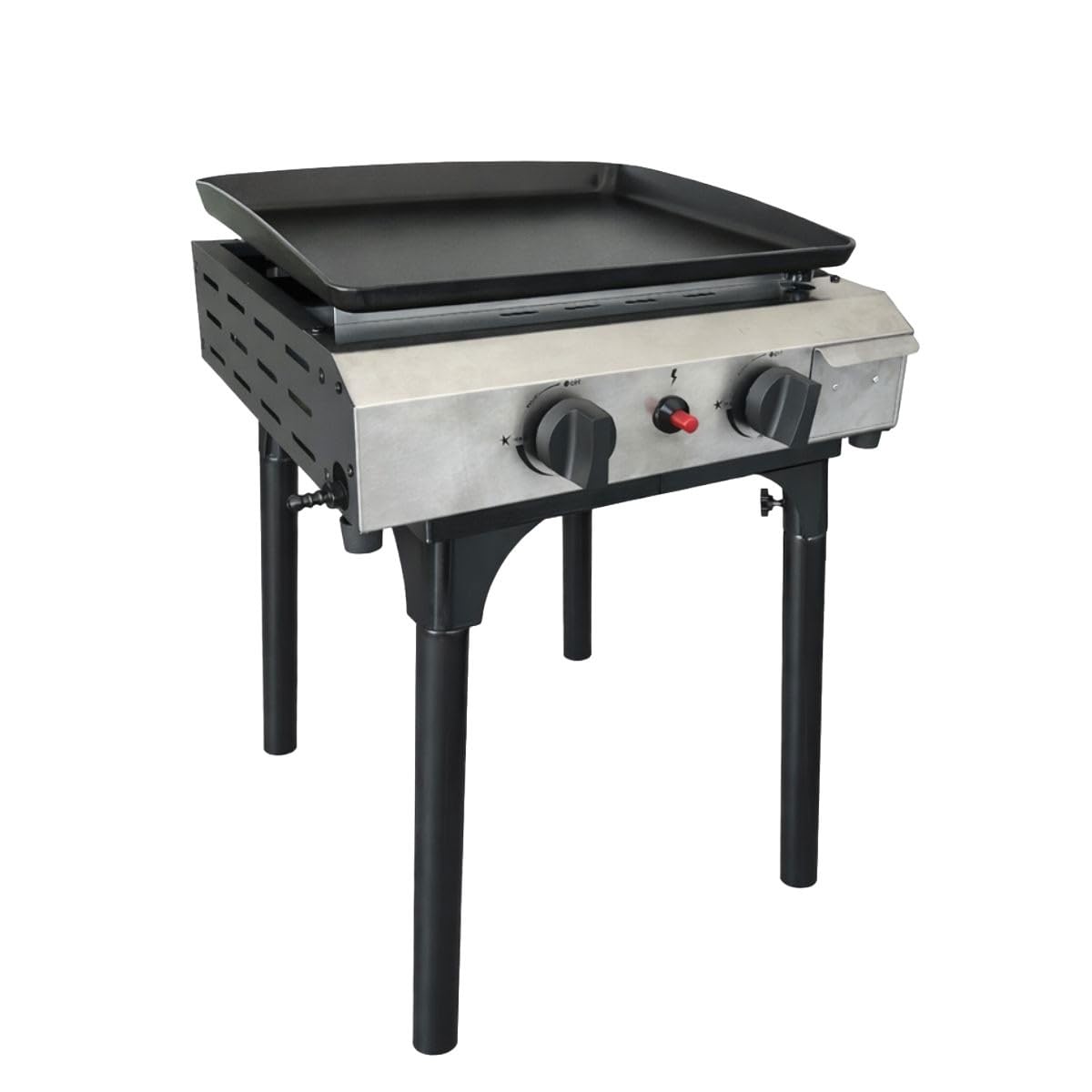 INTEC - Plancha gaz 4800W 2 Bruleurs Allumage Piezo Hauteur Réglable - Plaque de cuisson Céramique Camping Butane/Propane Cuisine Extérieure