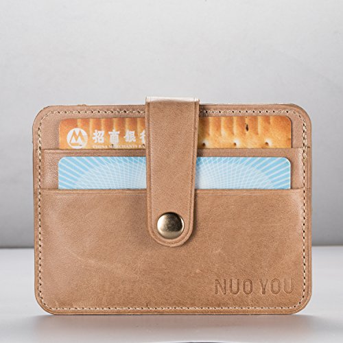 Nuoyou Handmade Genuine Leather Card Case Slim Handy Gift Rfid Blocking Card Holder Minimalist Wallet For Men & Women Front Pocket Credit Card Holder (Khaki) #TOP7