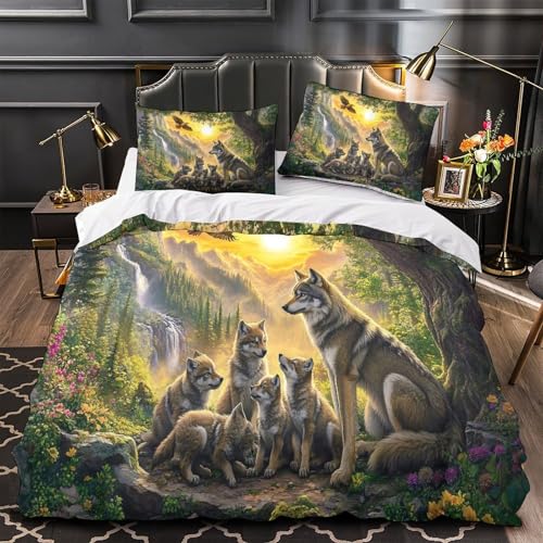 Parure de lit loup 3D 140x200cm avec housse de couette en microfibre single
