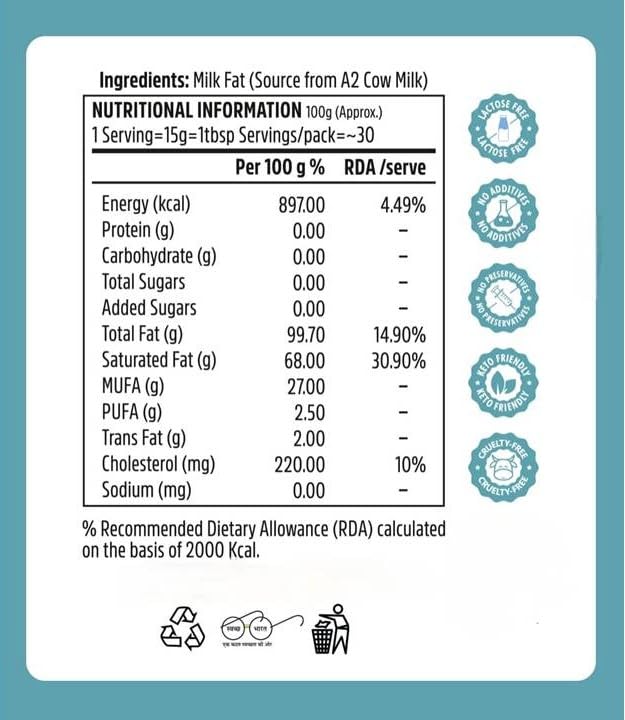 Image of Savaana Organics A2 Gir Cow Ghee 500ml - Pure Bilona Method Grassfed Desi Ghee | Nutrient-Rich, Aromatic & Healthy Traditional Cow Ghee in Glass Jar