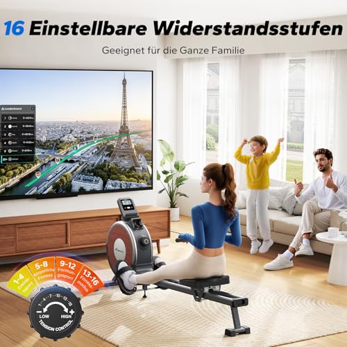 MERACH Rudergerät für Zuhause, 16 Widerstandsstufen, Leises Magnetisches Rudergerät, per App...