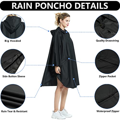 Waterproof Rain Poncho for Women -Lightweight Windproof Hooded Raincoat Reusable Rainwear for Hiking, Camping,Riding3
