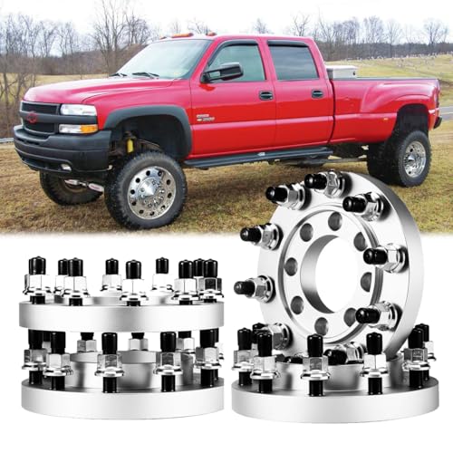 4pcs Front Rear Aluminum(6061 T6) Wheel Spacer Adapter 8 to 10 Lug Semi Truck Hub Centric Wheel Adapters Fit For 1999-2010 Silverado/Sierra 2500 3500 SRW & DRW Bolt Pattern 8x6.5 to 10x285.75mm