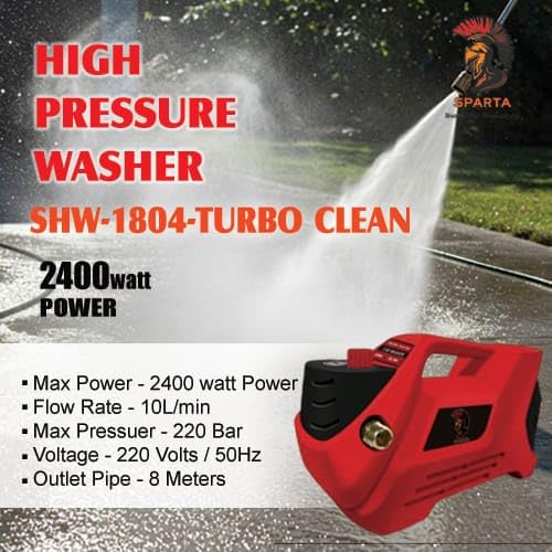 Image of Sparta SHW-1804-Turbo Clean | 2400 Watt Heavy Duty 220 Bar High Pressure Washer for Cleaning Applications| One Stop Cleaning Machine for Car, AC, Home & Solar.