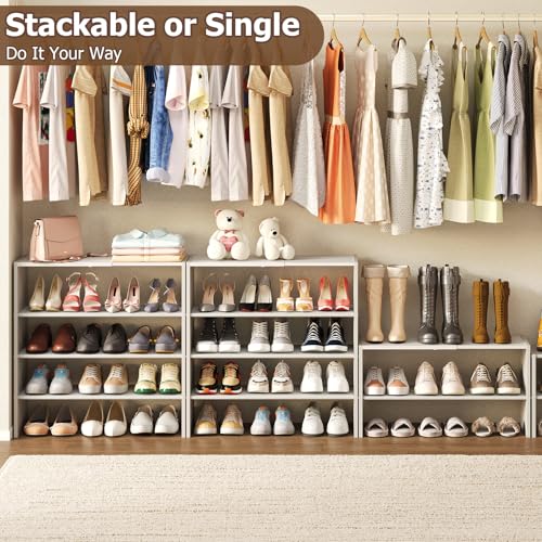 Image of X-cosrack 5 Tier Shoe Rack, Stackable Shoe Organizer for Closet, Large Vertical Shoe Shelf with MDF Wood Side Panels & Metal Top, Waterproof Oxford Fabric Shoe Storage for Entryway, Zapateras
