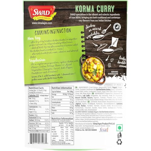Image of SWAD Ready To Eat All Purpose Gravy Combo Pack Of Butter Chicken Sauce /Tikka Masala Sauce /Korma Curry Instant Mix Vegetarian with No Added Preservative And Colours - 250gm Each (Pack of 3)