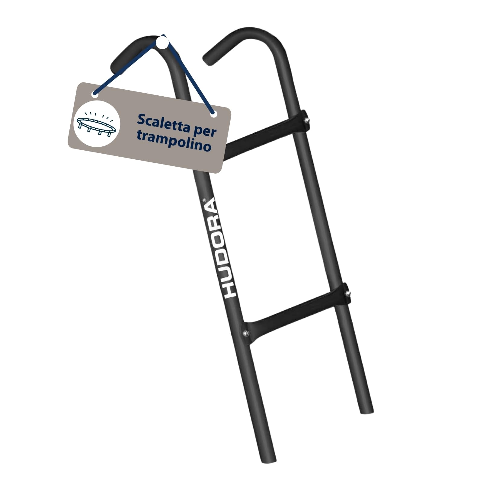 HUDORA Scaletta per trampolino - scaletta regolabile per tappeto elastico con 2-3 pioli - scala di sicurezza stabile in acciaio verniciato a polvere per trampolini outdoor - per più altezze