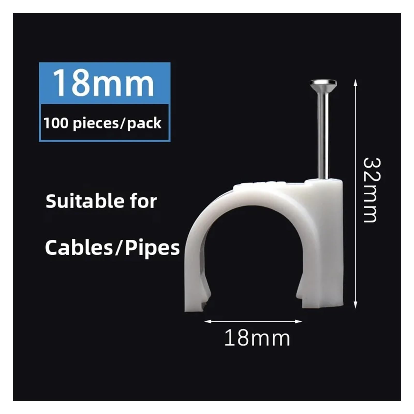 Clips de câble Ronds Organiseur de câbles et de clous muraux en acier avec pince à fil ronde(Round 18mm 100)