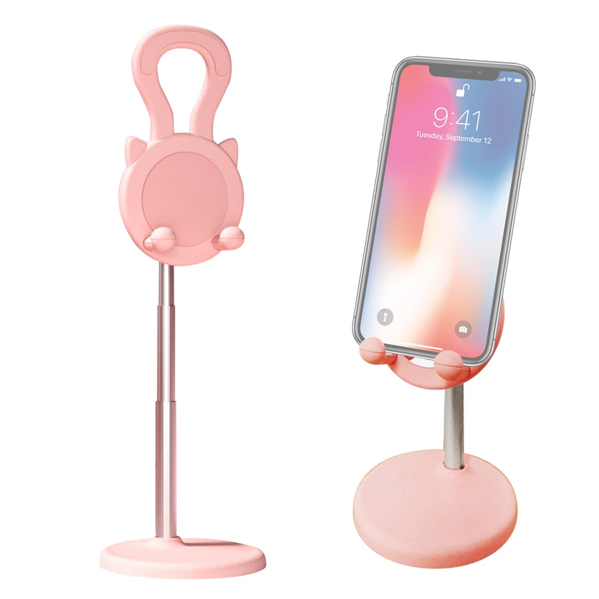 Cute Cat Phone Stand, Angle Height Adjustable Cell Phone Stand for Desk, Thick Case Friendly Phone Holder Stand, Compatible with Most Phones (B)