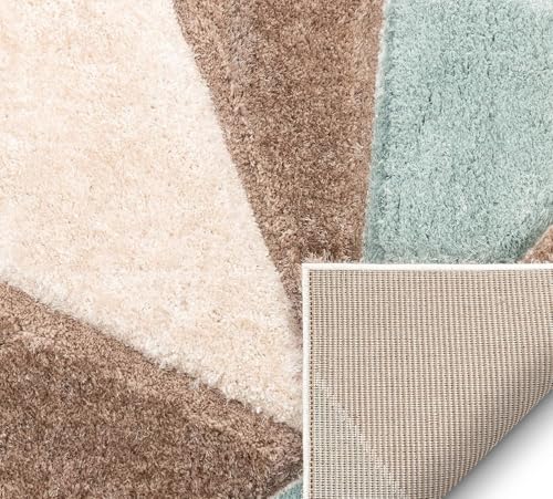 Image of Ultra-Soft Shaggy Carpet (4 X 6 FEET, Ivory Blue Brown) Fluffy, Cozy & Durable Area Rug for Living Room, Bedroom & More ? Premium Modern Design