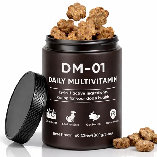 DM-01 Daily Multivitamin Multivitamin Itch Relief Chews for Dog with Folic Acid Salmon Oil Chondroitin & Natural Vitamins Skin and Coat Healthy Digestive & Boost Immunity 60 Chew (Beef)