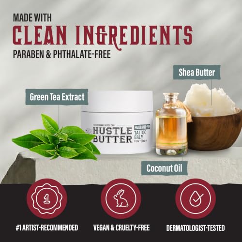Image of Hustle Butter Fragrance Free Tattoo Aftercare 1oz Travel Size Tattoo Balm, Unscented Vegan Tattoo Butter and Healing Cream for Sensitive Skin, Moisturizer That Brightens Old Ink, No Petroleum