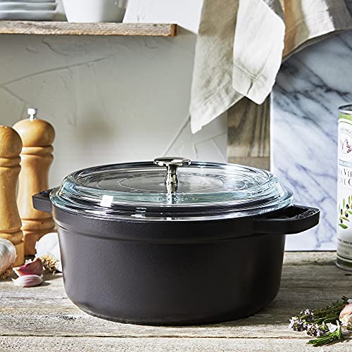 Image of Staub Cast Iron 4-qt Round Cocotte with Glass Lid - Black