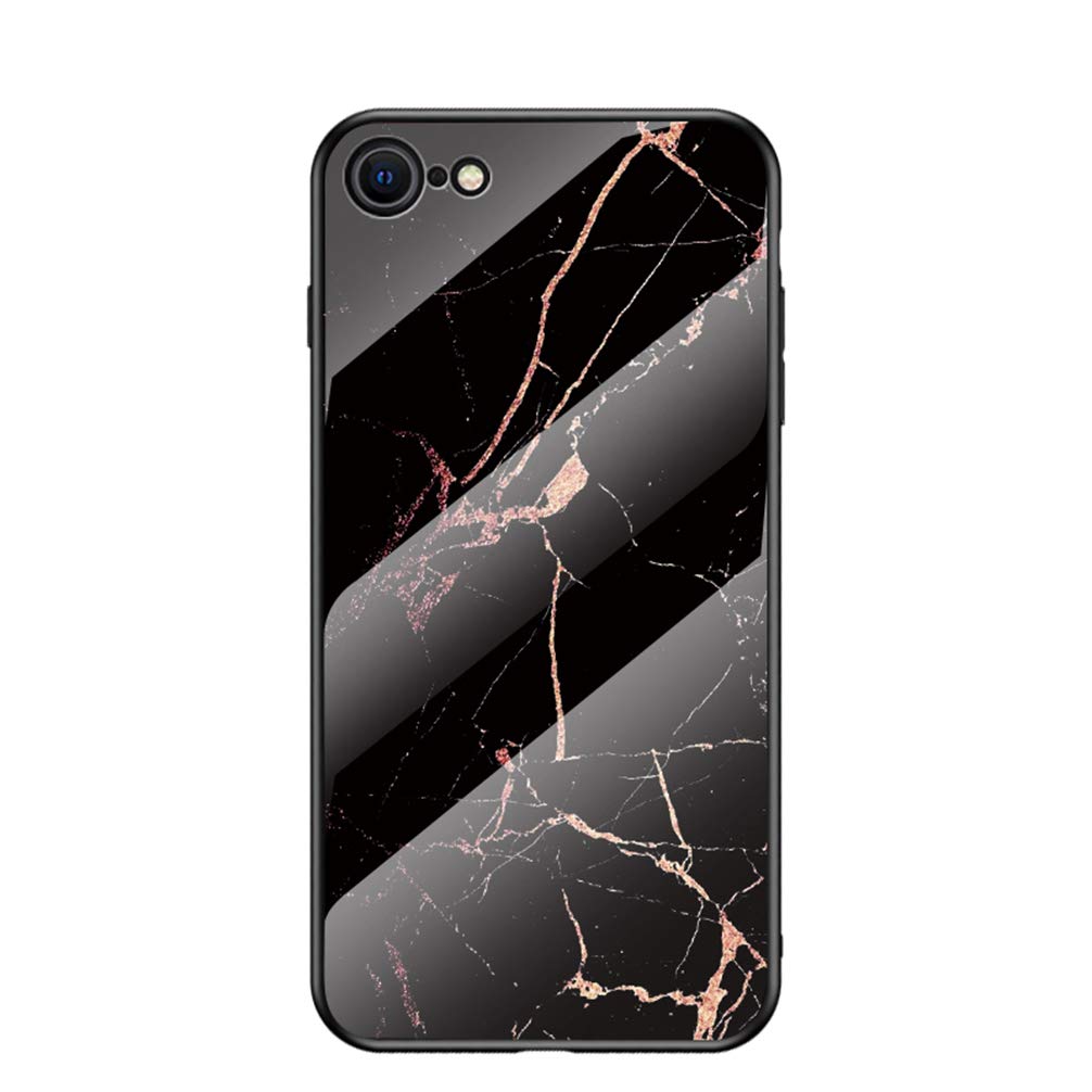 BRAND SET Case for iPhone SE 3 2022 Case Marble Tempered Glass All Inclusive Cover Soft Silicone Edge Hard Case Compatible with iPhone SE 3 2022-Gold Black