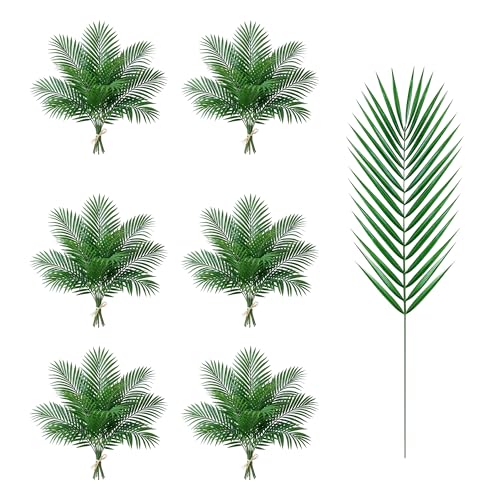 100 pcs 25 Inch Artificial Palm Leaves Large Fake Palm Fronds Stems Palm Branches Faux Tropical Plants for Palm Sunday Jungle Beach Wedding Luau Party Home Decor Palm Leaf Palmas Artificiales