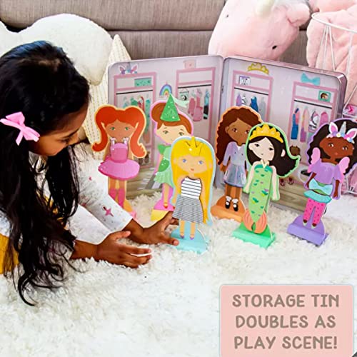 Story Magic Wooden Dress-Up Doll - 100 Outfit And Accessory Magnetic Wood Double Sided 6 Doll's Over And Storage Box #TOP3