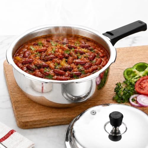 Image of SOLARA Triply Outer Lid Pressure Pan 2 Litre | 3-Ply Stainless Steel | Induction & Gas Compatible | Uniform Heat Distribution | ISI Certified | Silver