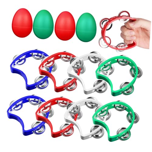 Yardwe 8 Pcs Handheld Tambourine and Egg Shaker Lightweight Percussion Instruments for Parties and Musical Classes Inspires Creativity and Coordination