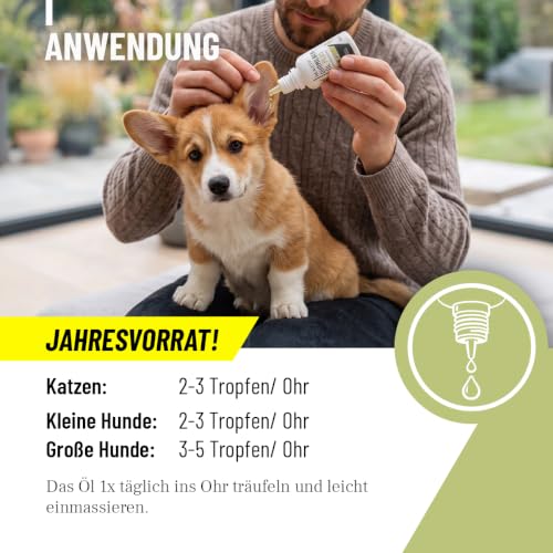 ReaVET Ohrmilbenöl Plus 100ml sofort wirksames Mittel für Hunde – gegen Ohrmilben mit Kamille, Sanfte Pflege bei Juckreiz im Ohr, Ohrentropfen Milben, Ohrenreiniger