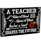 Jetec Teacher Sign Wooden Appreciation Box Sign Ornament Office Room Decor, a Teacher Takes a Hand Opens a Mind Shapes The Future Wooden Blocks for Graduation