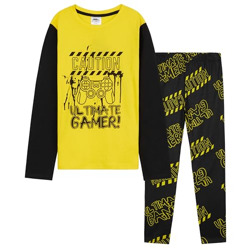 CityComfort Largo Pijama para Niño, Conjunto de Noche de 2 Piezas (Negro/Amarillo, 9-10 Años)