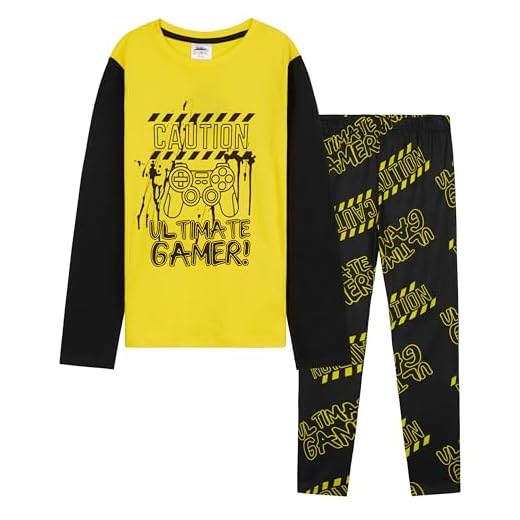 CityComfort Largo Pijama para Niño, Conjunto de Noche de 2 Piezas (Negro/Amarillo, 9-10 Años)