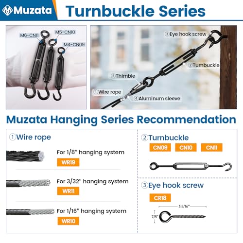 image for Muzata 10 Pack M4 Black Turnbuckle Hook and Eye Turnbuckles for Cable 
