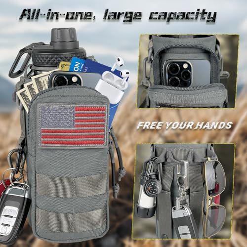 Image of 32 oz Insulated Water Bottle with Sleeve - Tactical Stainless Steel Wide Mouth Gym Water Bottles for Men Sports Workout Hiking with Pouch Gray