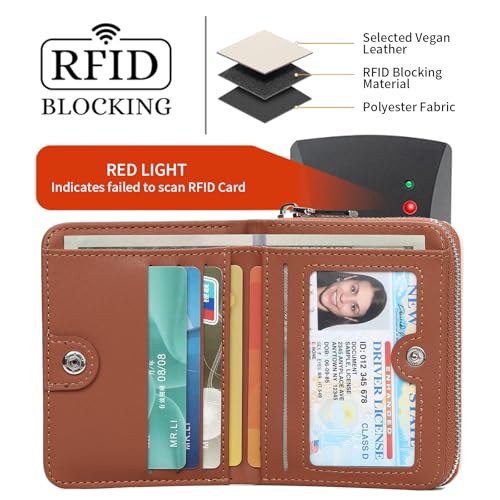 Image of GAEKEAO Wallet Women RFID Blocking Leather Credit Card Holder Compact Small Womens Wallet with ID Window Zipper Coin Pocket