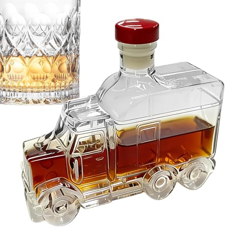 Juego de whisky de regalo para hombre - Botella de whisky de media tonelada | Decantador de whisky de cristal - 375 ml, 24 x 15 x 13 cm - Diseño elegante con tapa original, decoración y almacenamiento