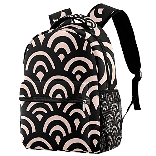 Sac à dos campus géométrique noir spacieux pour filles et garçons actifs
