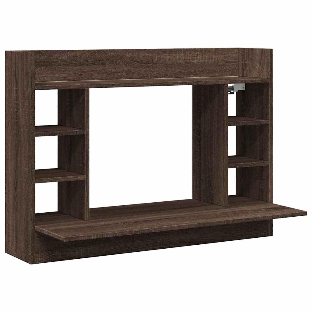 Scrivania da parete marrone effetto rovere, 105 x 48 x 75 cm, tavolo sospeso per laptop in legno con spazio e 6 scomparti, scrivania per computer salvaspazio per casa, ufficio e corridoio