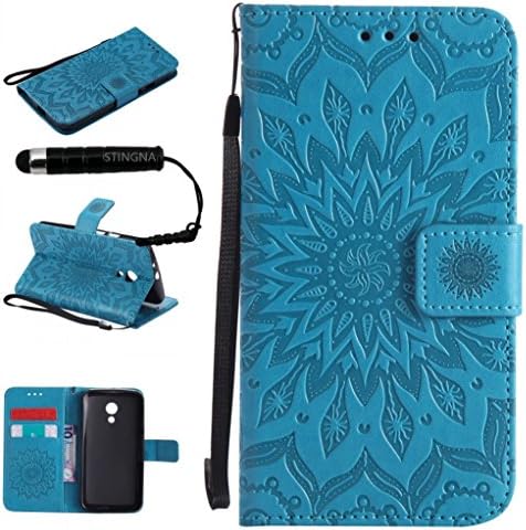 Moto G2 Case, Stingna Sunflower Design PU Leather Stand Wallet Phone Case Cover Card Holder For Motorola Moto G 2nd Generation & Free Gift (BLUE)
