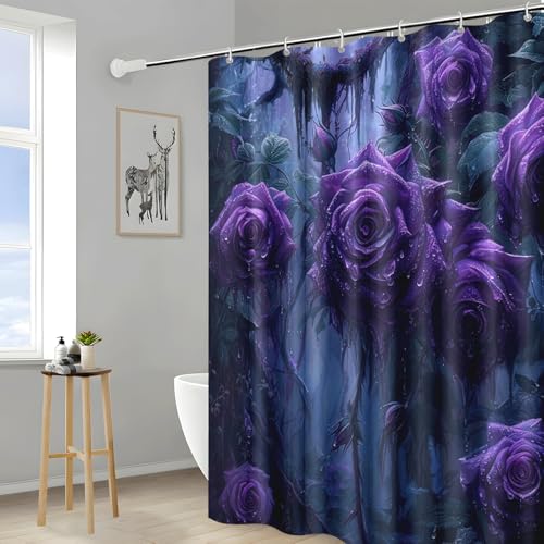 Rideau de douche polyester imperméable 180x180cm rose feuille bleue lavable pour baignoire - 4