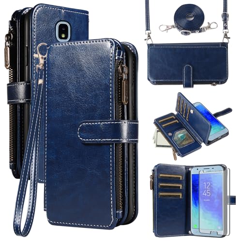 Protection intégrale Galaxy J3 2018 en similicuir premium avec portefeuille à glissière