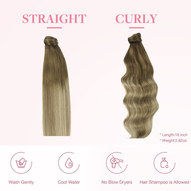 Miniatura 5 de GOO GOO Extensión de cola de caballo, cabello largo y lacio con clip, hecho a mano, cabello humano real para mujeres, extensiones de cabello de cola