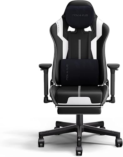 Silla de juegos con reposapiés retráctil Ajuste del respaldo Esponjas espesantes Silla de oficina giratoria con función de masajeador