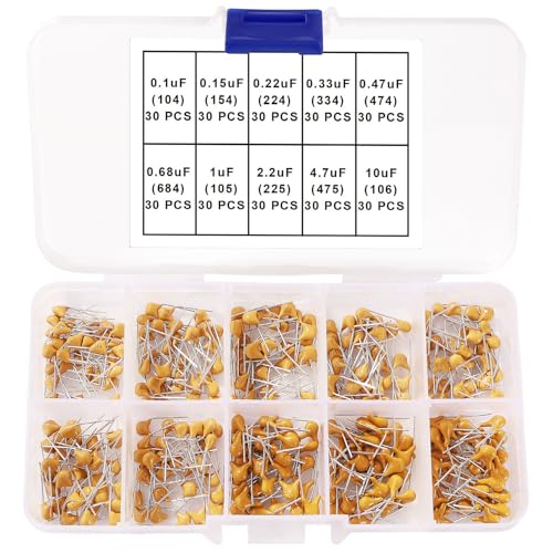 YIXISI 300 Piezas 10 Valores 0.1uf-10uf 50V Kit Surtido de Condensadores de Cerámica, Condensador Cerámico Monolítico