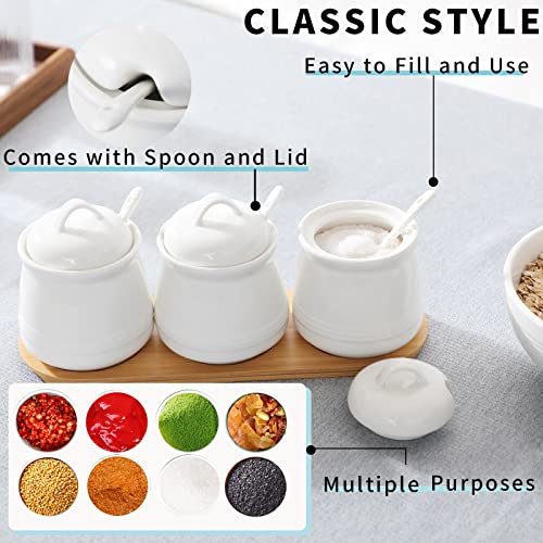 Haotop Porcelain Condiment Jar 3 Pack Set With Tray, 12 Ounces White #TOP4