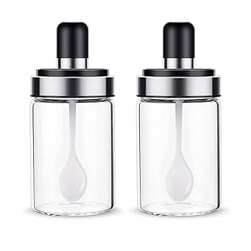 OZKET Kitchen Spice Jar With Spoon | Borosilicate Glass Jar For Salt, Spice, Honey, Sugar, Ghee | Storage Bottle Glass Container Jar With Airtight Lid (250ml/Set Of 2)