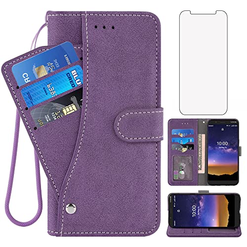 Compatible with Nokia C2 Tava/2C Tennen/2V Tella Wallet Case and Tempered Glass Screen Protector Flip Cover Card Holder Cell Accessories Phone Cases for Nokia 2 V V2 Tella NokiaC2Tava C2Tava US Purple
