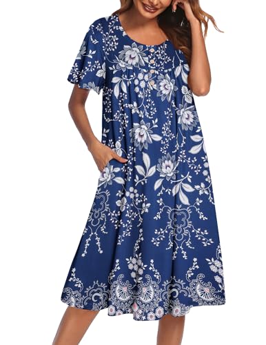 Image of Ekouaer House Dress for Women with Pockets Short Sleeve Moo Moos Plus Size Nightgowns Floral Print Mumu Dresses