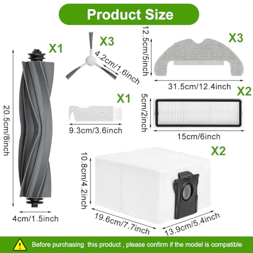 Image of HASTHIP 12Pcs Replacement Parts for Dreame D10 Plus Gen 2 Vacuum Cleaner, with 1 Main Roller Brush, 3 Side Brushes, 3 Mop Cloth, 2 Filters, 2 Dust Bags & Detailing Brush.