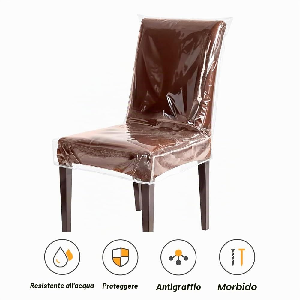 Coprisedie Trasparenti per Sedie da Pranzo, 4 Pezzi Protezione per Sedile in PVC Impermeabile, Protegge da Graffi di Gatti, Peli di Animali, Polvere e Versamenti (58 * 53 * 45cm)
