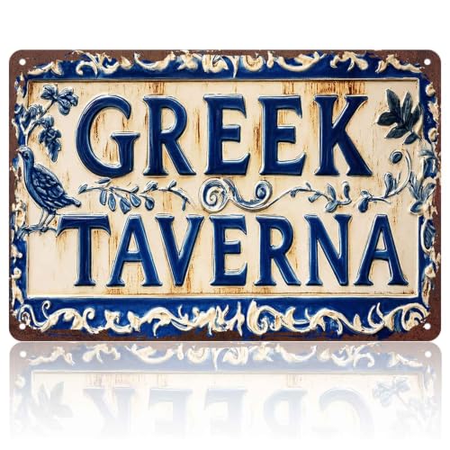 Greek Taverna Metal Sign 8x12 Inch, Funny Aluminum Wall Decoration for Living Room Kitchen Bar Restaurant Café Dining Room and Patio