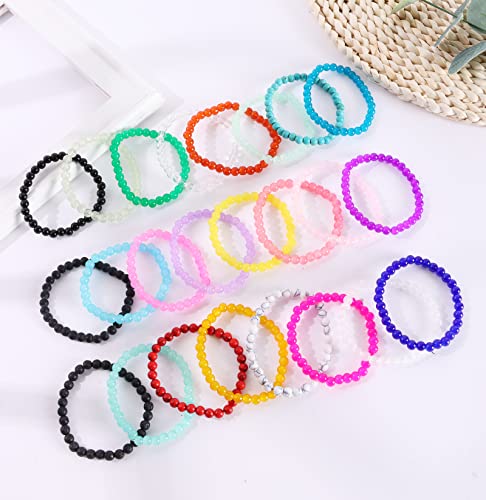 Samoco 24Pcs 6Mm Beaded Stretch Bracelet Handmade Round Glass Bracelet For Women Multicolor Matte Beads Elastic Bracelet #TOP5