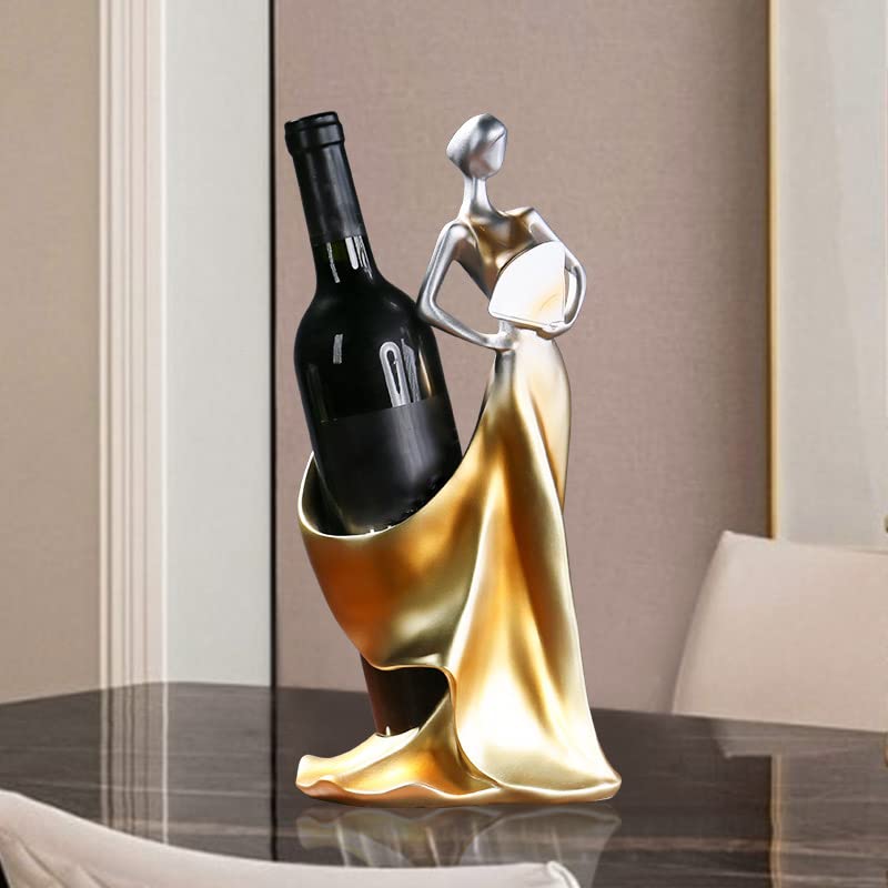 Soporte para botella de vino, estatua de dama de belleza, soporte para botella de vino, decoración de corcho de vino, decoración de vino para cocina, bar (dorado) 3