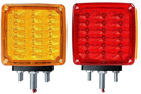 LED Pedestal Lights Amber/Red Double Face 39 LED Turn Signal Light stud mount fender lights for Heavy Truck Trailer Freightline Peterbilt Kenworth Mack Western Star (Driver/Passenger Sides, pack of 2)