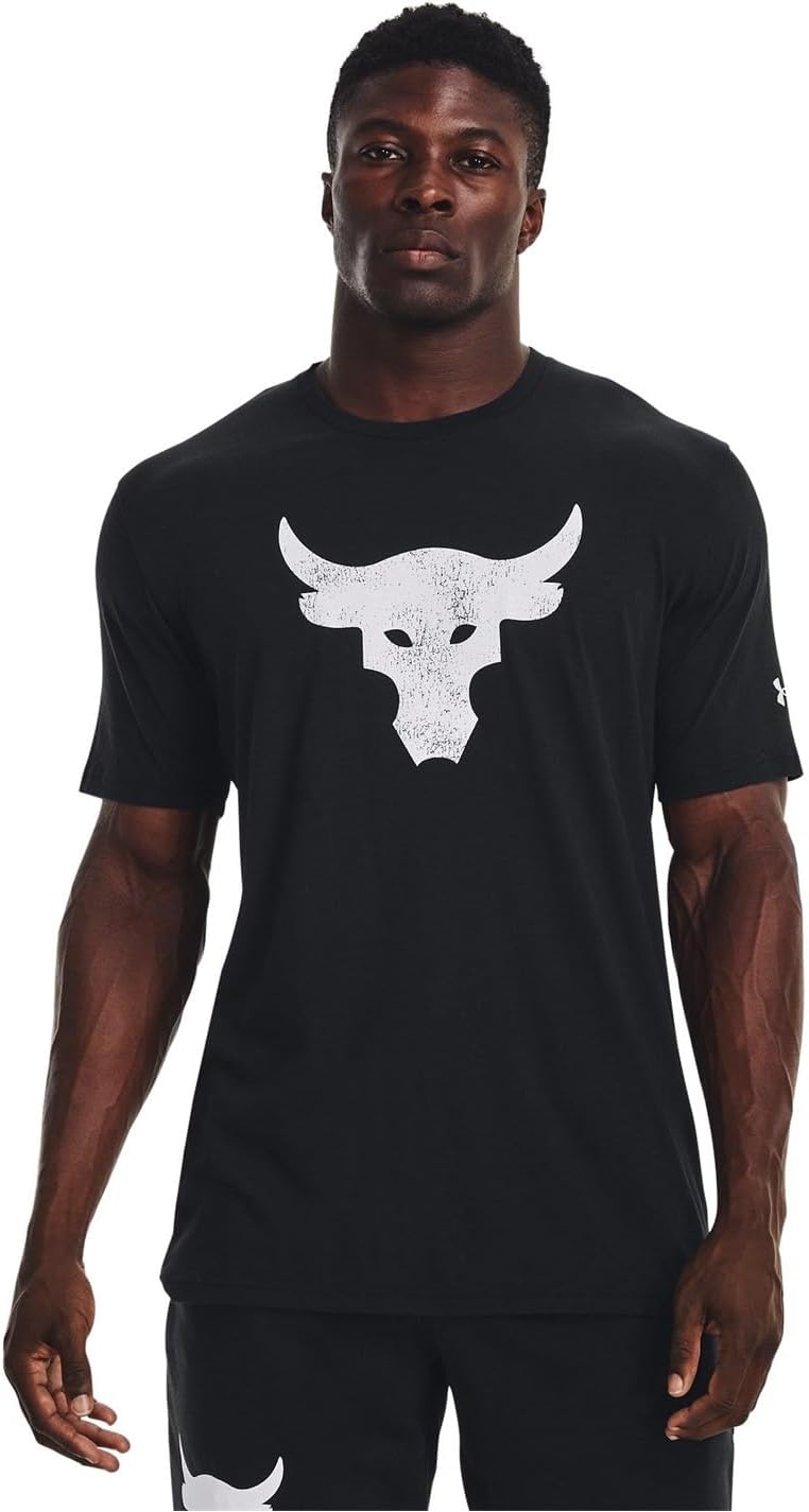 Under Armour Men's Training T-Shirt, UA Project Lock, Short Sleeve, Brahma Bull, Black Ivory